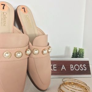 Blush Pink Mules with Faux Pearl Detail